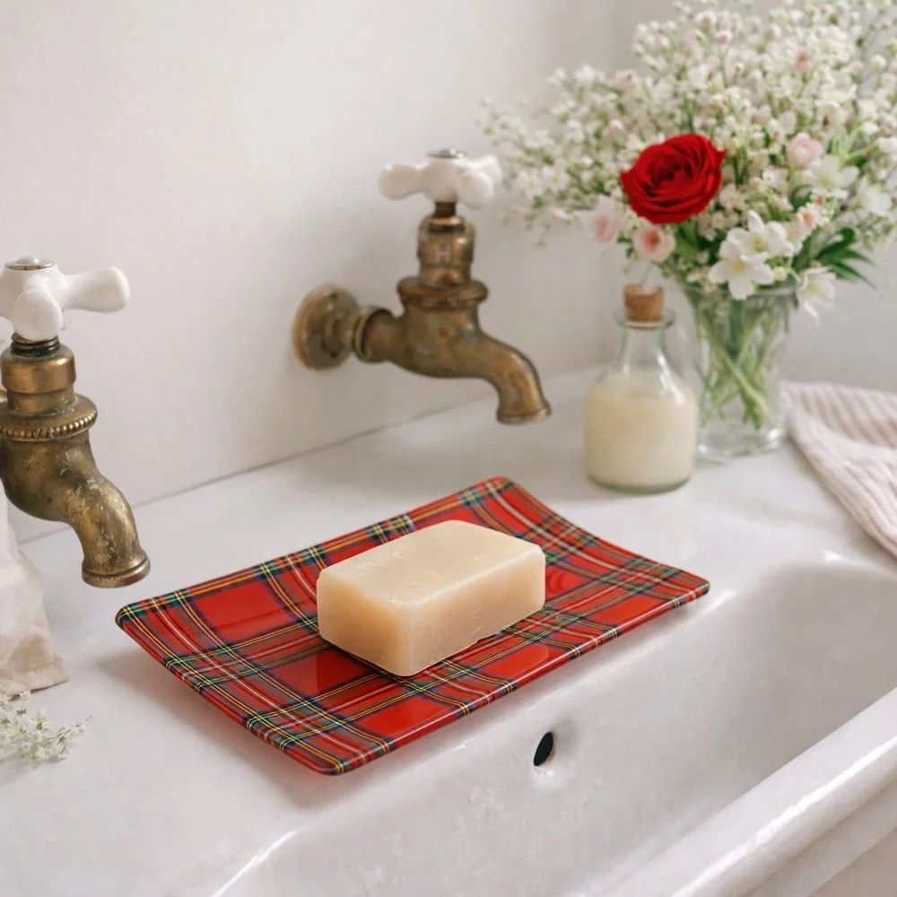 Red Plaid Decorative Soap Dish
